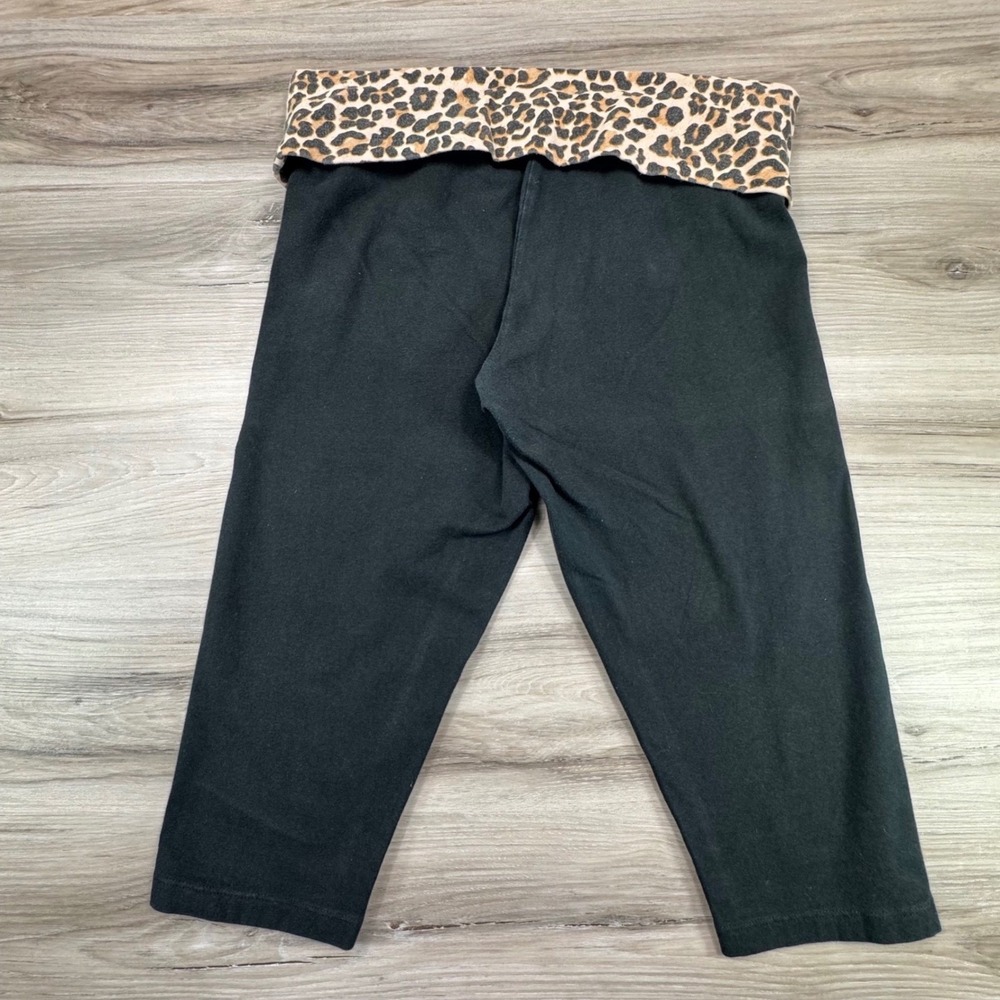 VS PINK Foldover Capri Leggings Medium M Short Leopard Sequin Bling Black Y2K - Picture 11 of 12